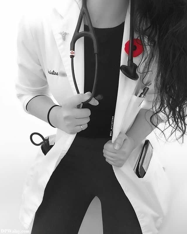 a woman in a white coat and black pants doctor whatsapp dp 