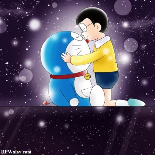 a cartoon character hugging a cat 