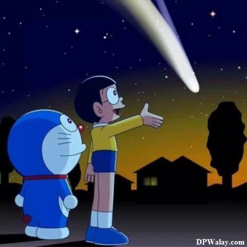 a cartoon character pointing at a comet doraemon pics for dp 