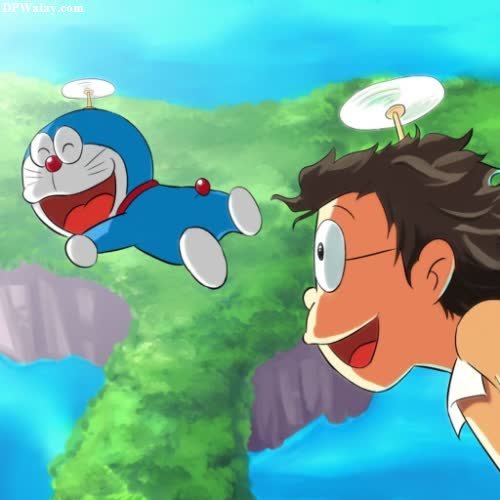 a cartoon character flying over a cliff