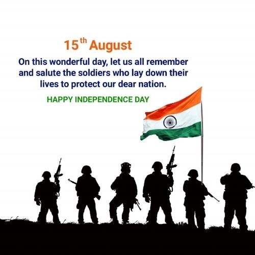 15 August DP - a silhouette of soldiers with the indian flag