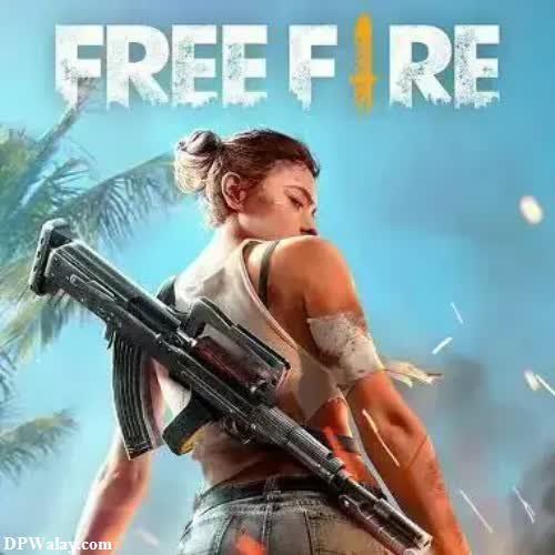 Free Fire DP - a woman holding a rifle in front of a palm tree-PGmn