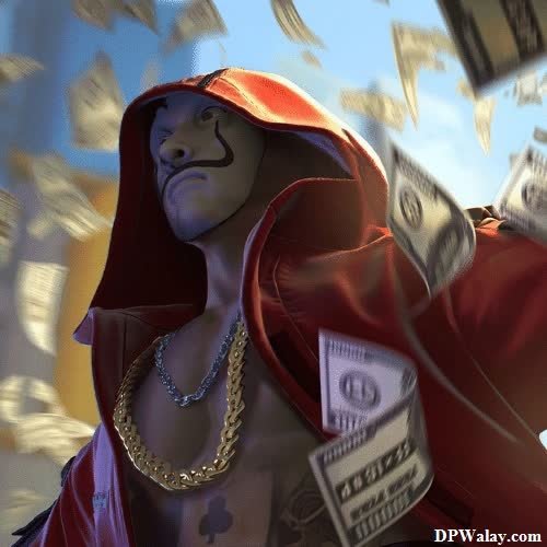 a woman in a red hoodie is surrounded by money images by DPwalay