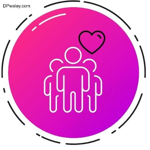 a pink circle with a couple holding hands 