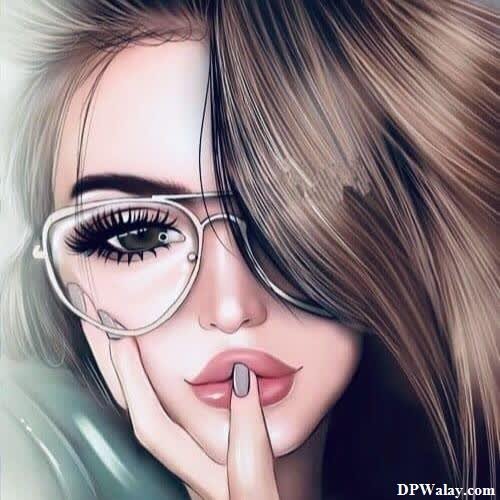 DP For Girls Cartoon - a girl with glasses and a finger on her lips