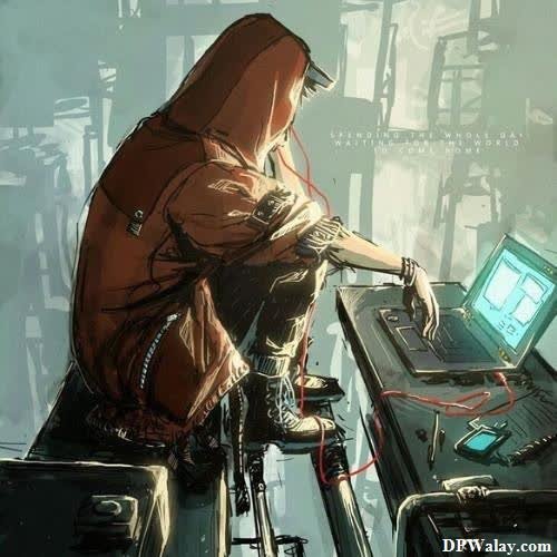a man in a hoodie sitting at a desk with a laptop hackers dp 