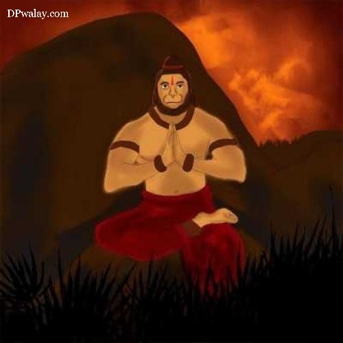 Hanuman DP - a cartoon of a man in a red outfit sitting on a rock