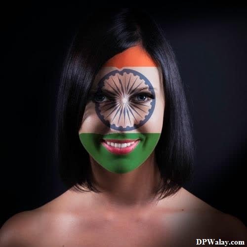 Indian Flag DP - a woman with her face painted in the colors of the indian flag