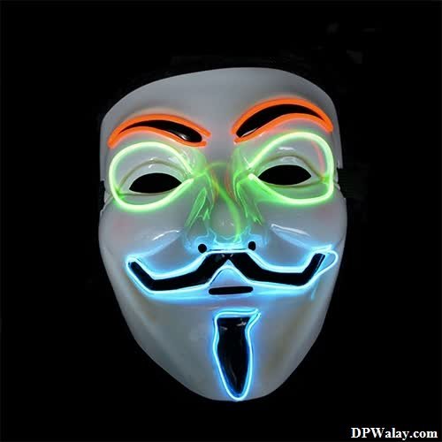 a white mask with neon green and orange lights joker wallpaper dp