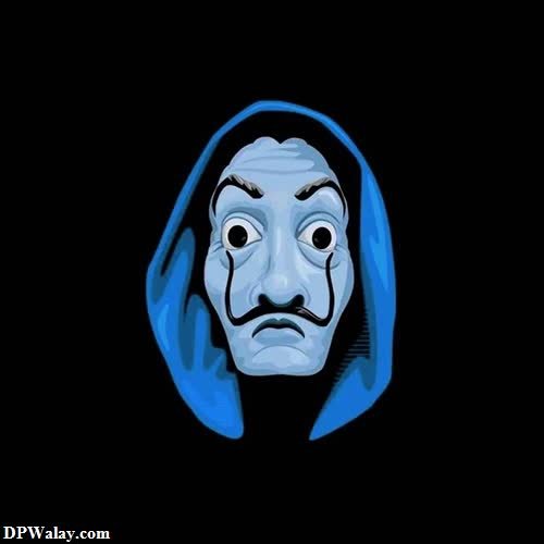 a cartoon character with a blue hood and a black background