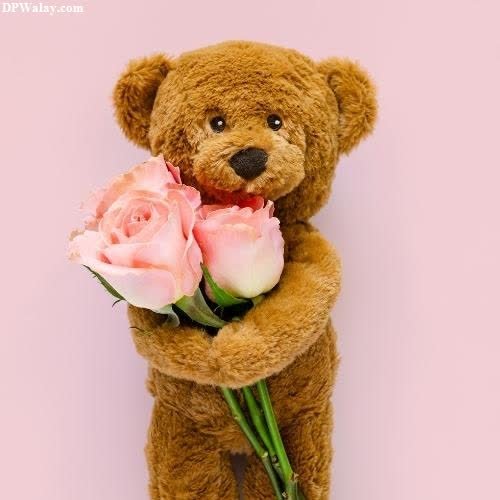 Teddy Bear DP - a teddy bear holding a bouquet of roses