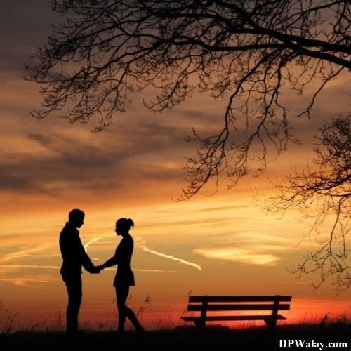 a silhouette of a man and woman holding hands in front of a sunset romantic couple pic for dp 