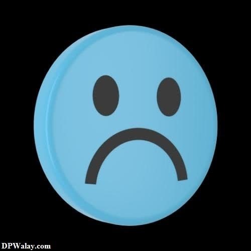 a blue button with a sad face on it