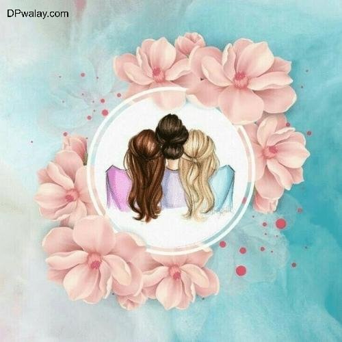 Friends DP - two girls sitting in a circle surrounded by flowers