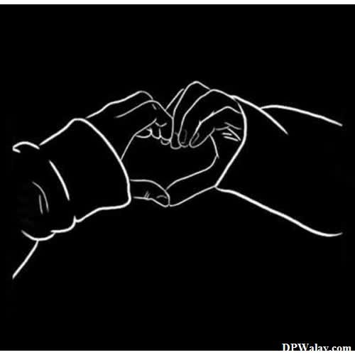 a black and white photo of two hands making a heart stylish black dp for whatsapp 