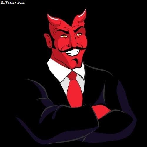 a devil with a red face and a black background