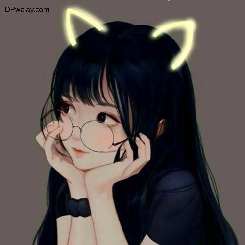 a girl with long black hair and a cat ears on her head