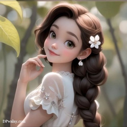 a girl with long brown hair and a white dress