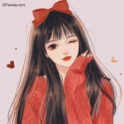 a girl with long hair and a red bow