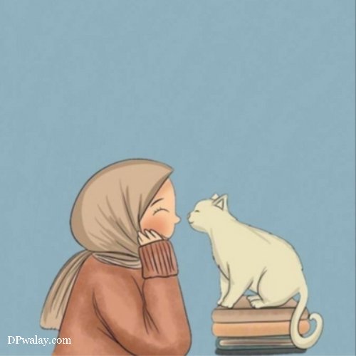 a woman is sitting on a book and looking at a cat