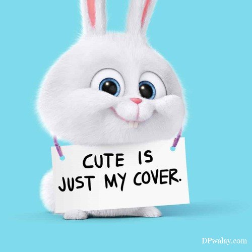 a white rabbit holding a sign that says,'cute is just over ' aesthetic dp 