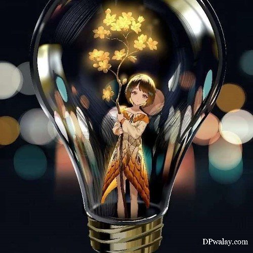 a light bulb with a girl inside it 