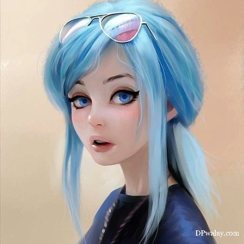 a painting of a girl with blue hair aesthetic dp for instagram