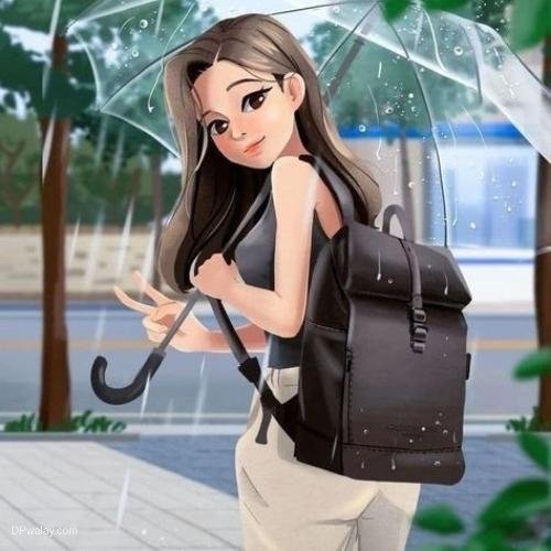 a woman with an umbrella and a backpack attitude cute cartoon dp