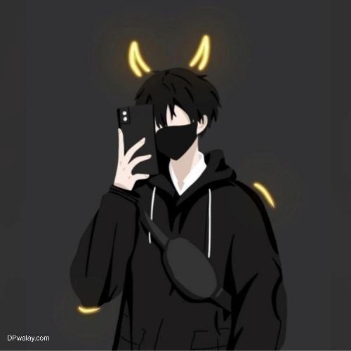a man in a black hoodie with horns on his head attitude cute cartoon dp