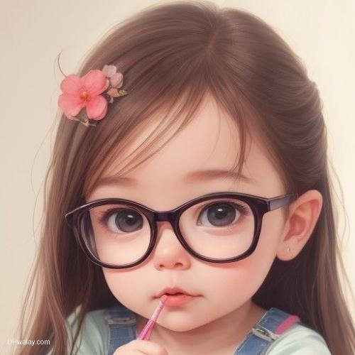 a little girl with glasses and a flower in her hair cartoon dp