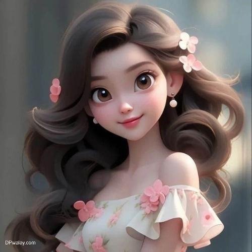 a girl with long brown hair and a flower in her hair