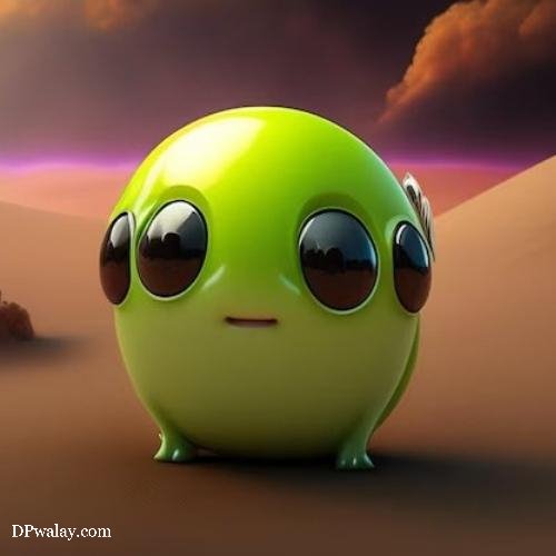 a green ball with eyes and a small green ball with eyes