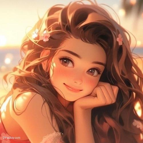 a girl with long hair and a flower in her hair