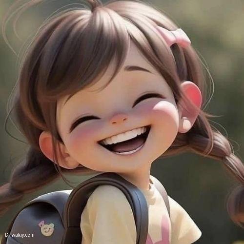 a little girl with long hair and a backpack smiles