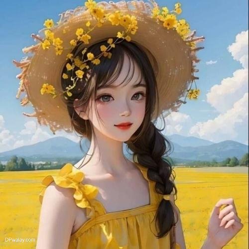a girl in a yellow dress and hat cool dp for girls