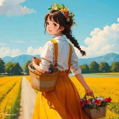 a girl in a yellow dress holding a basket of flowers cool photos dp
