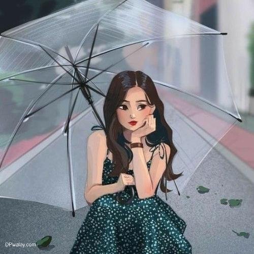 a girl sitting under an umbrella