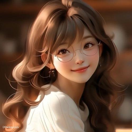 a girl with long hair and glasses