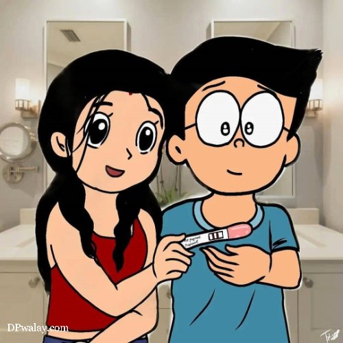 cartoon of man and woman in bathroom nobita dp