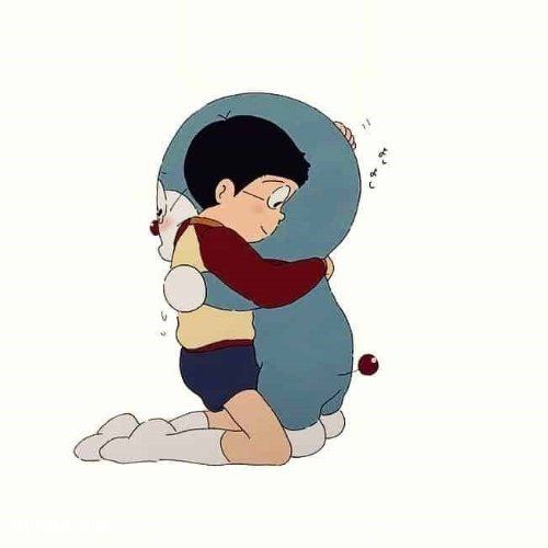 cartoon character hugging teddy bear
