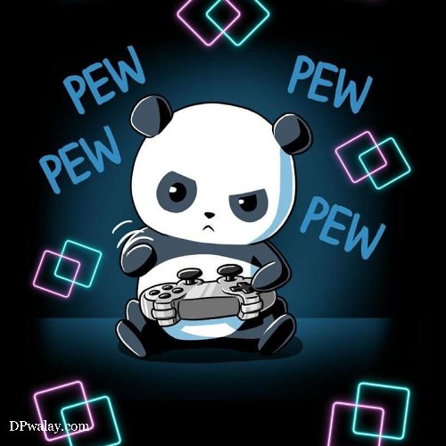 pandholding controller in front of neon sign cute panda dp