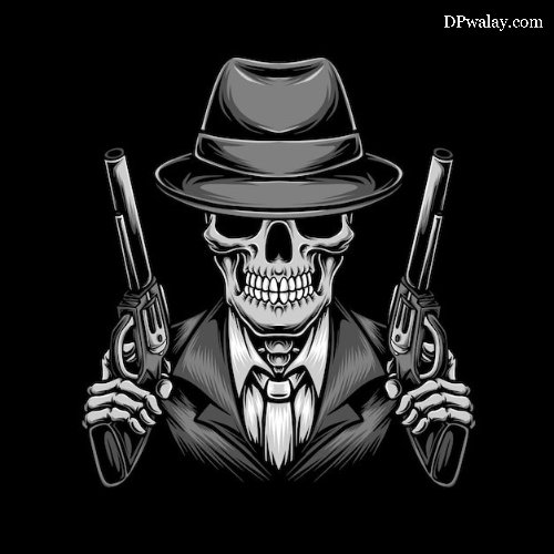 skeleton in hat and gun