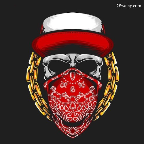 skull wearing mask with bandon it