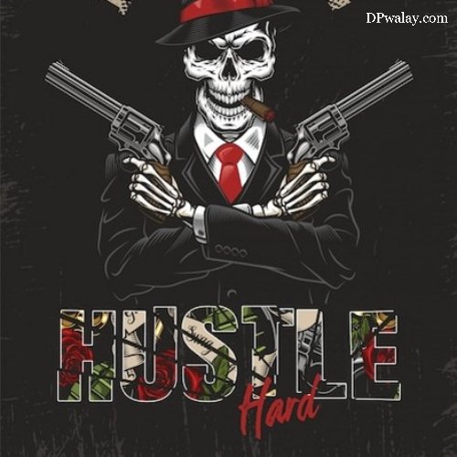 skull in hat and gun with the words hut gangster dp for whatsapp