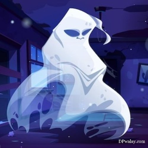 white ghost in dark room with purple background ghost dp