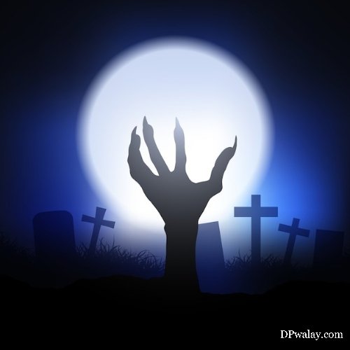 zombie hand reaching out from the ground with full moon in the background ghost dp for whatsapp