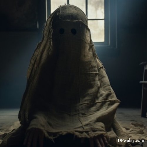person in ghost costume sits in dark room ghost dp for whatsapp