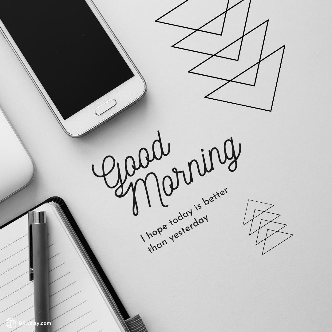 phone, pen and notebook with the words good morning images by DPwalay