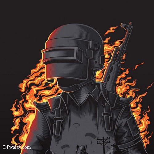 man in helmet with gun and flames pubg dp