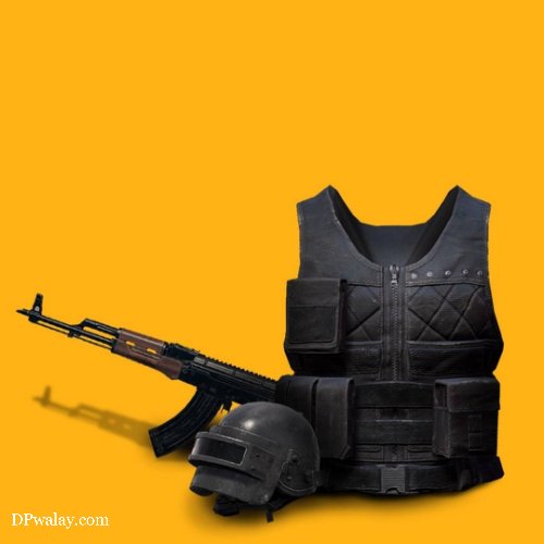 black vest and helmet with gun